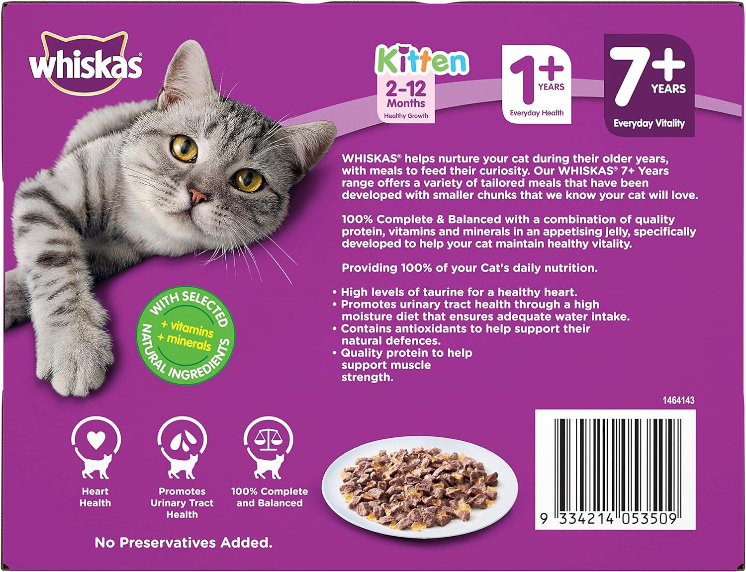 7+ Years Wet Cat Food with Mixed Favourites in Jelly 12 X 85G, 5 Pack (60 Pouches)
