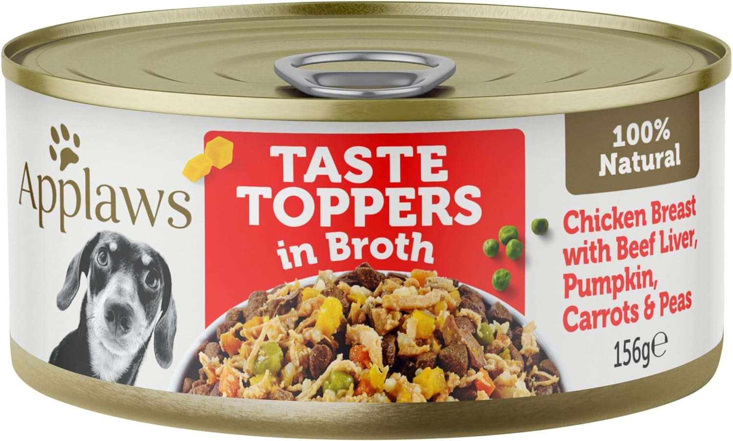 Taste Toppers 100% Natural Wet Dog Food Chicken Breast with Beef Liver & Vegetables in Broth Tin 156G (Pack of 16), Limited Ingredients Pet Food