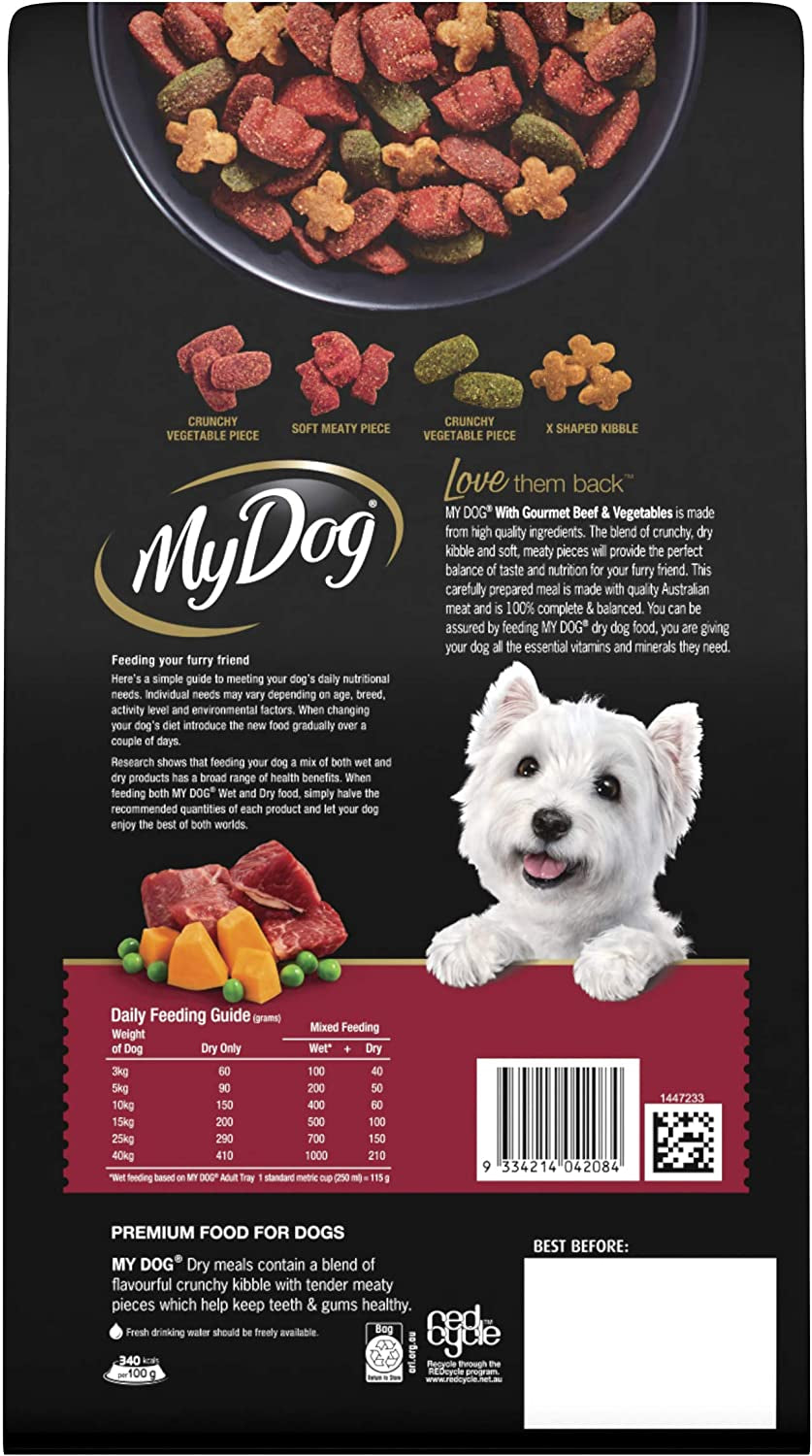 Adult Dry Dog Food Gourmet Beef & Vegetables 1.5Kg Bag, 4 Pack