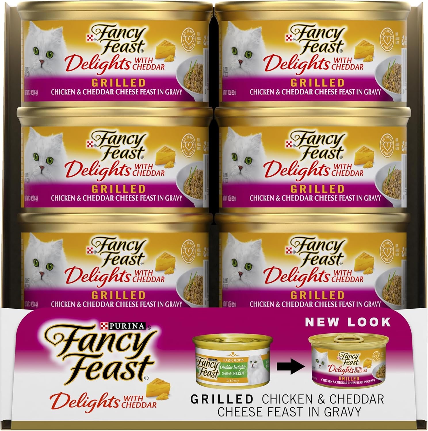 FANCY FEAST Delights with Cheddar Adult Wet Cat Food Grilled Chicken & Cheddar Cheese Feast in Gravy 24X85G