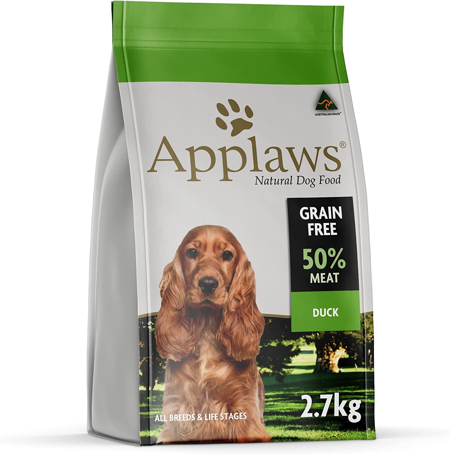 Grain Free Duck Dry Dog Food - with Mashed Pumpkin, Spinach and Blackberries, for All Breeds and All Life Stages, 2.7 Kg, Pack of 4