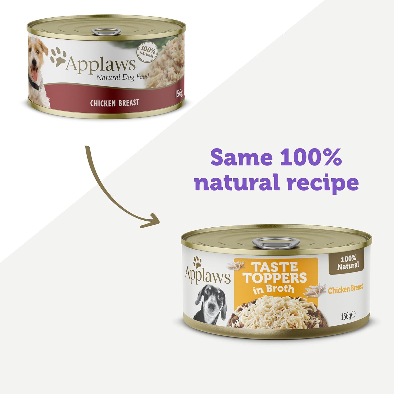 Taste Toppers 100% Natural Wet Dog Food Chicken Breast in Broth Tin 156G (Pack of 16), Limited Ingredients Pet Food