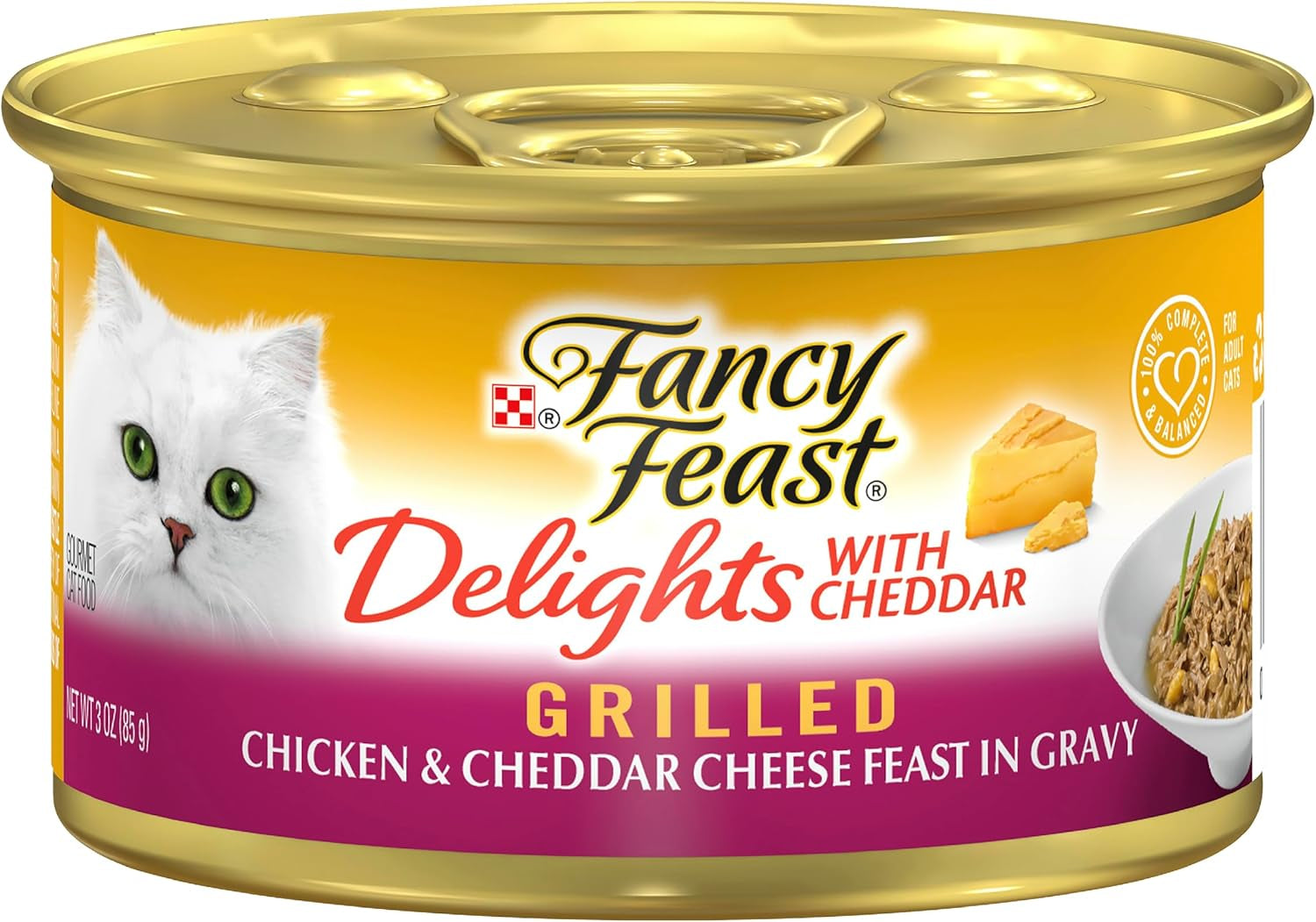 FANCY FEAST Delights with Cheddar Adult Wet Cat Food Grilled Chicken & Cheddar Cheese Feast in Gravy 24X85G