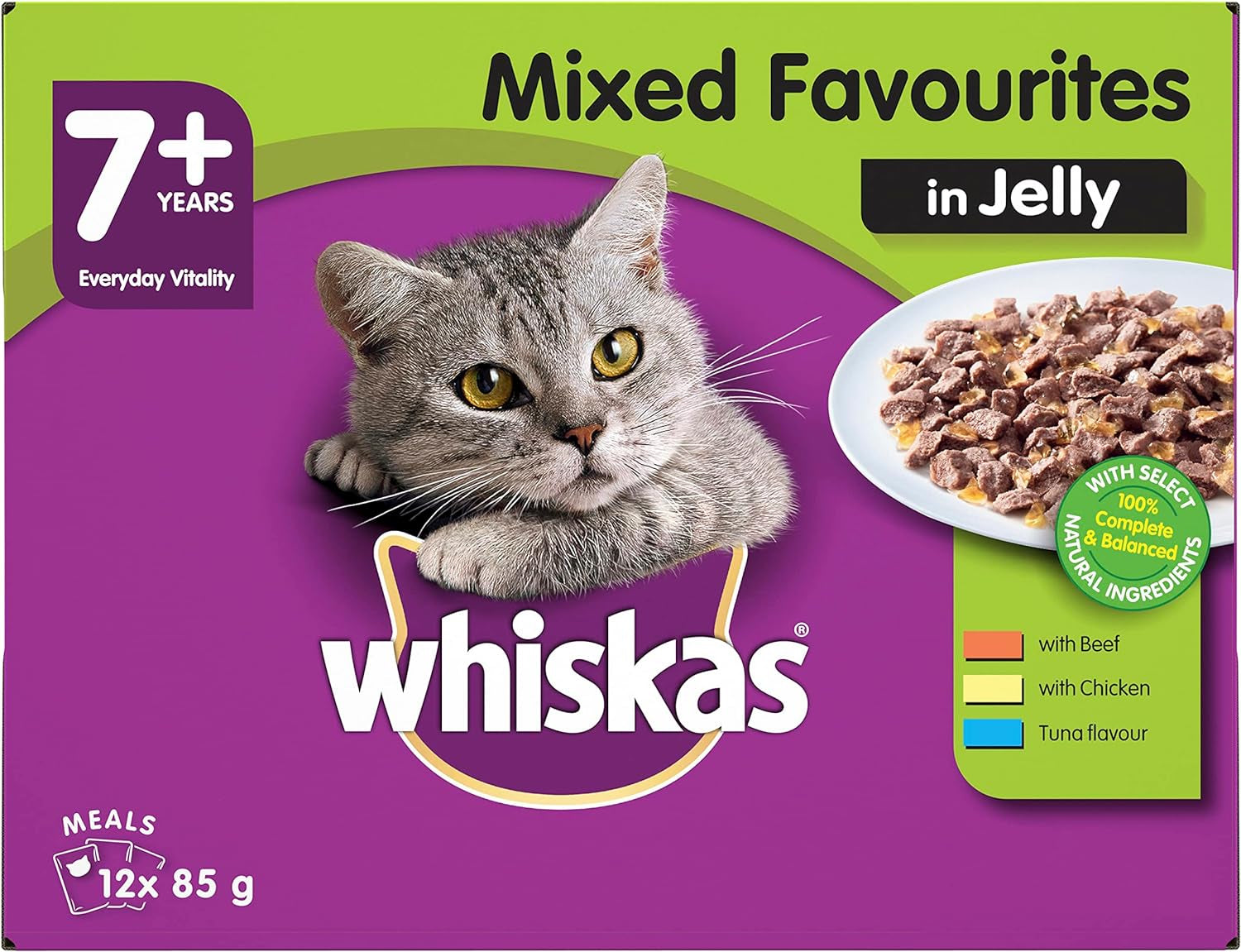 7+ Years Wet Cat Food with Mixed Favourites in Jelly 12 X 85G, 5 Pack (60 Pouches)