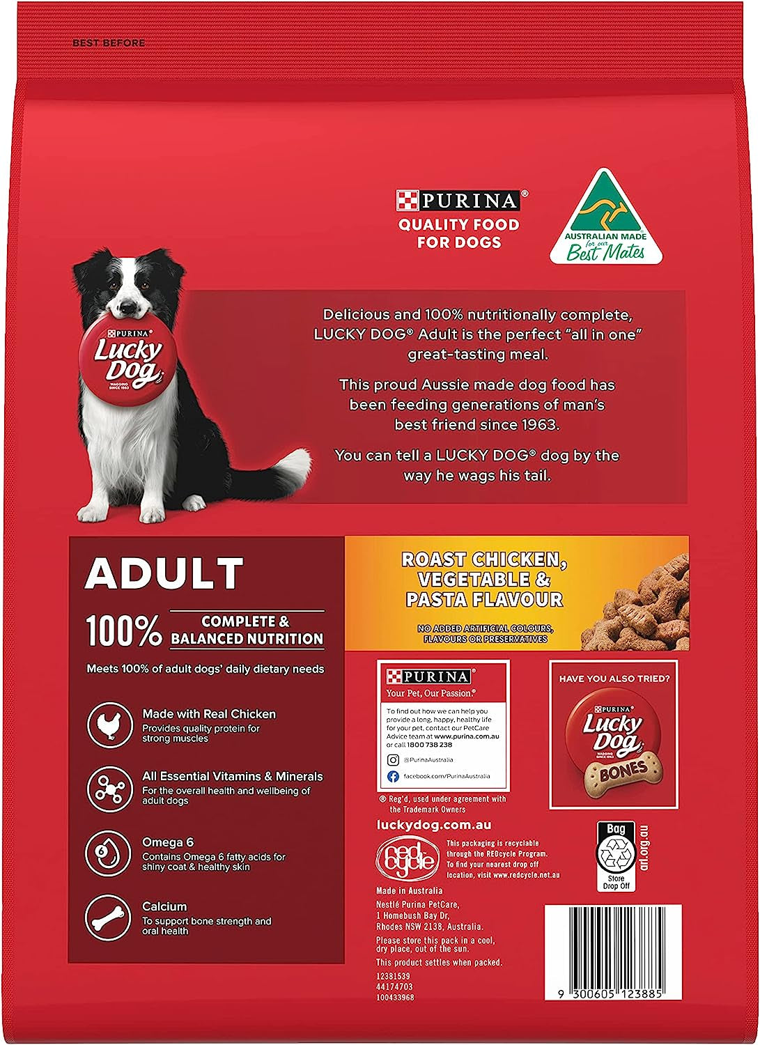 LUCKY DOG Adult Dry Dog Food Roast Chicken Vegetable Pasta Flavour 8Kg