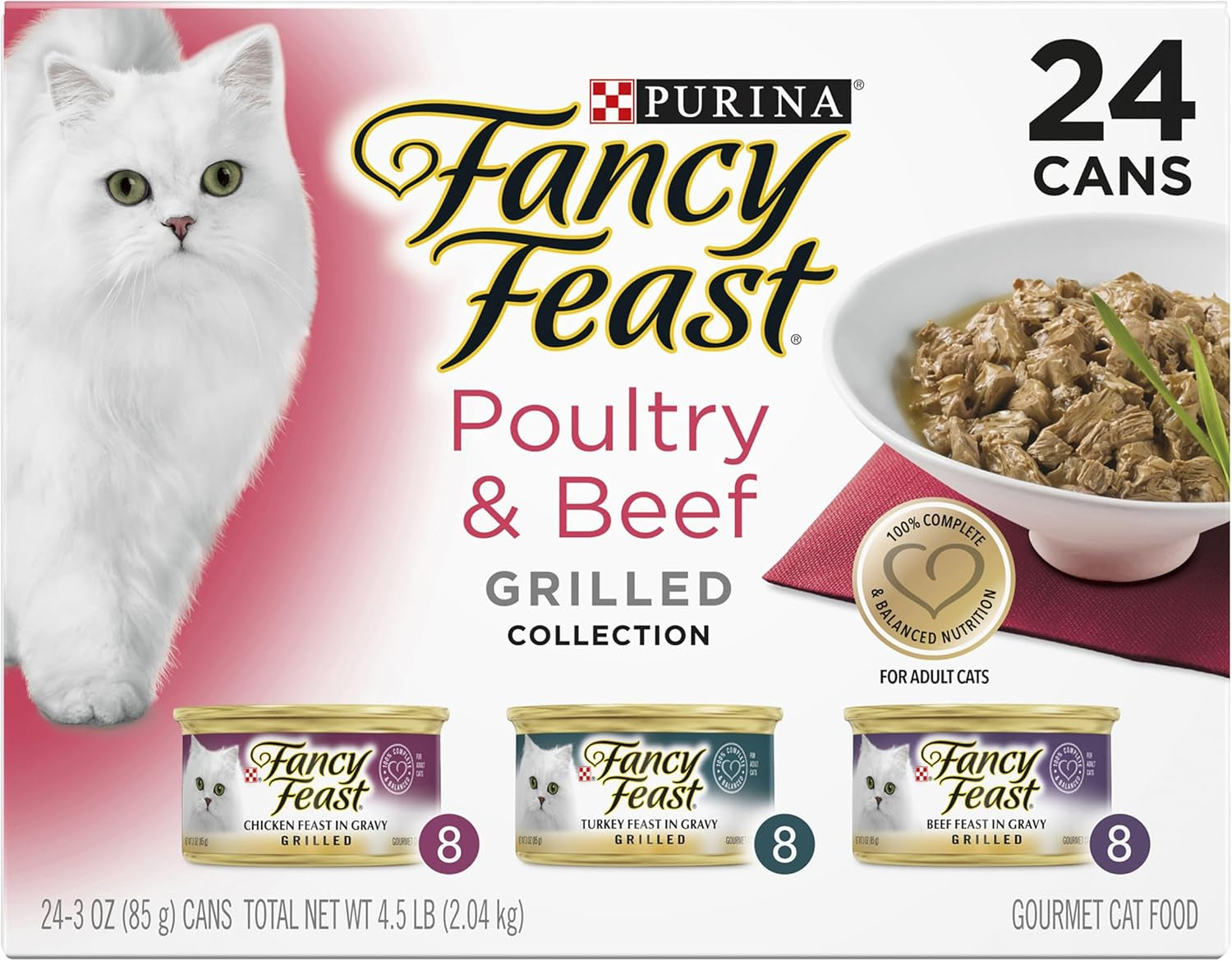 FANCY FEAST Adult Wet Cat Food Classic Poultry & Beef Grilled Collection 24X85G