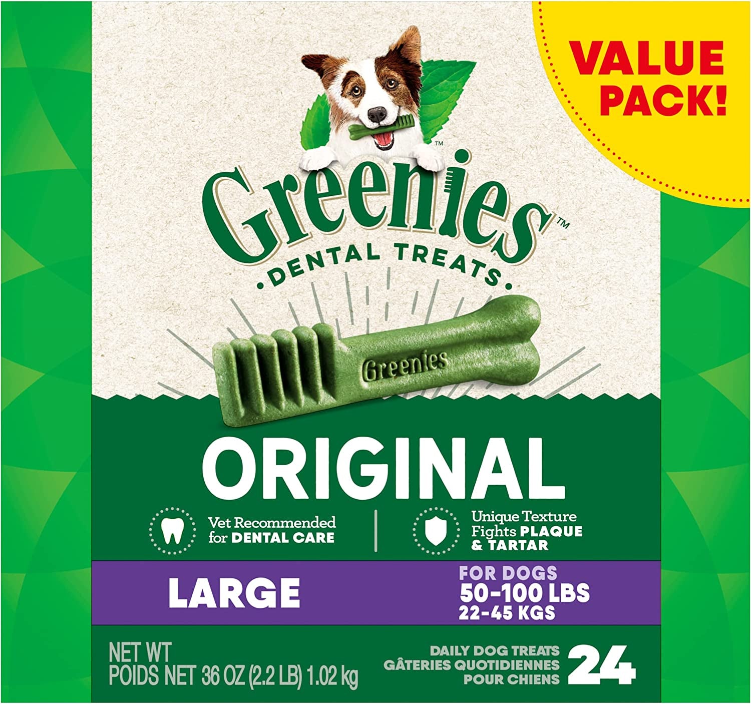 Canine Dental Dog Treats Original Large 24 Chews Value Pack 1.02Kg