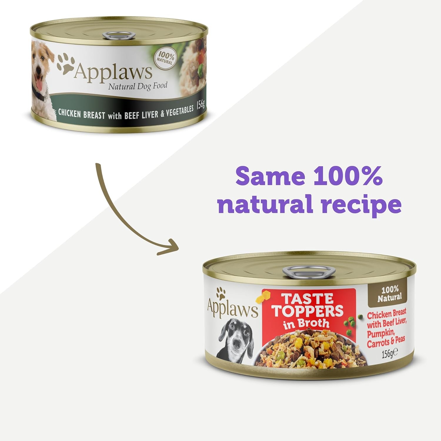 Taste Toppers 100% Natural Wet Dog Food Chicken Breast with Beef Liver & Vegetables in Broth Tin 156G (Pack of 16), Limited Ingredients Pet Food