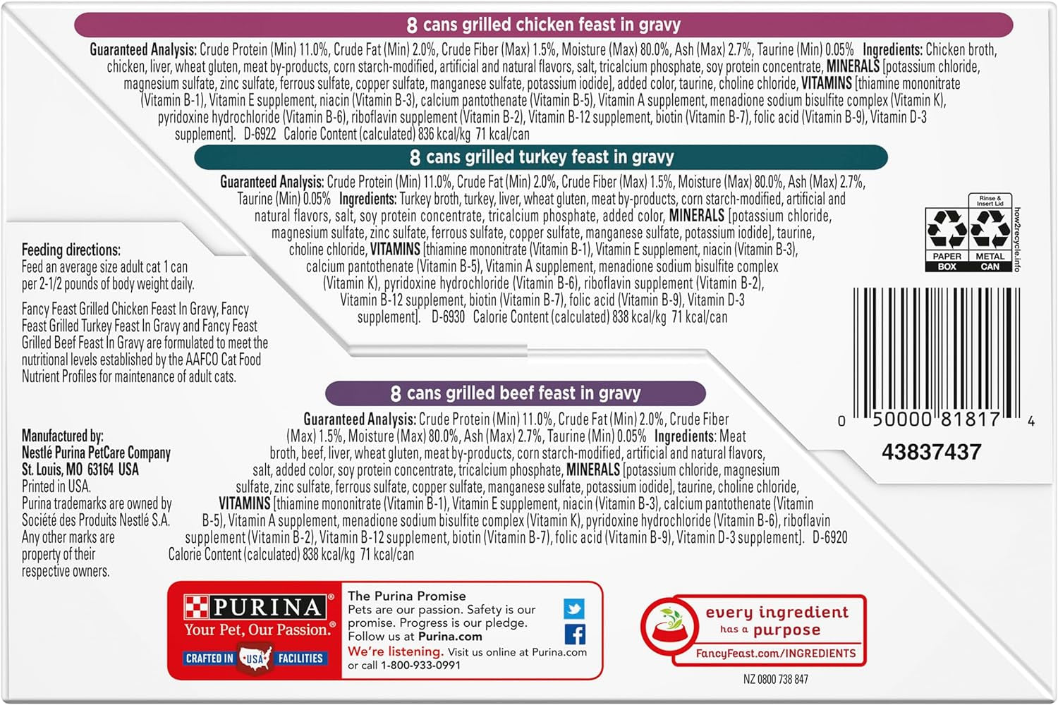 FANCY FEAST Adult Wet Cat Food Classic Poultry & Beef Grilled Collection 24X85G