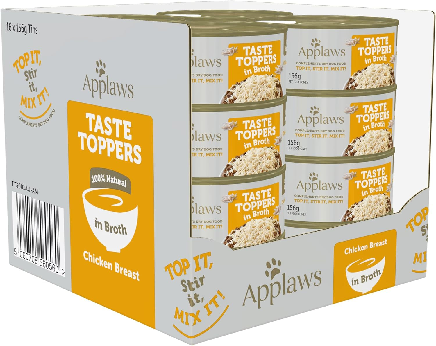 Taste Toppers 100% Natural Wet Dog Food Chicken Breast in Broth Tin 156G (Pack of 16), Limited Ingredients Pet Food