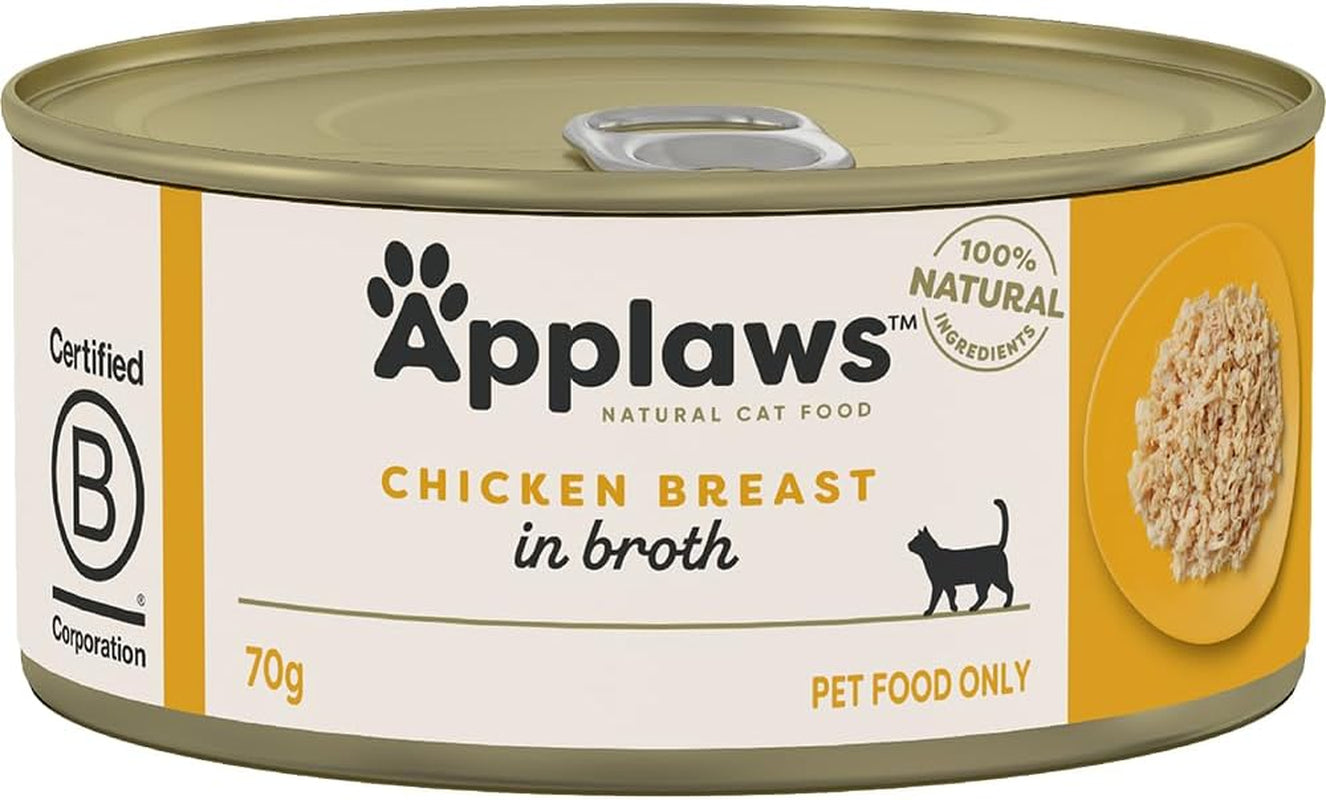 100% Natural Wet Cat Food Chicken Breast in Broth, Limited Ingredients Pet Food 70G Tin (Pack of 24)