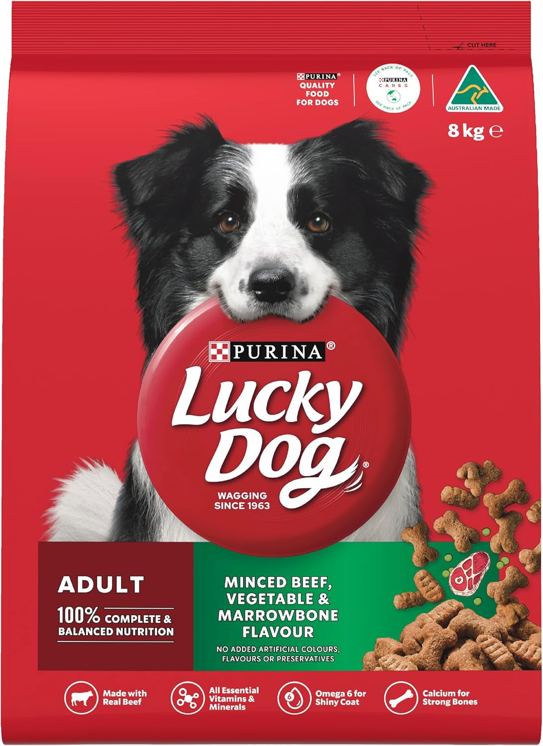 Adult Dry Dog Food Minced Beef Vegetable and Marrowbone 8Kg